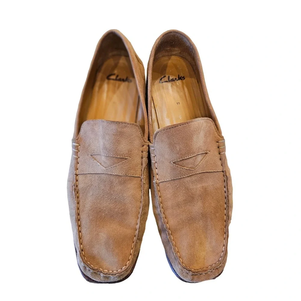 Clarks Driving Shoes Men's Size 11 M Brown Leather Casual Penny Loafers #
